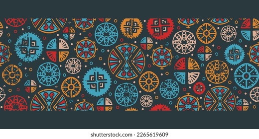 Circle pattern National african, vector seamless ornament of ethnic drawing. Fashion fabric ancient print design. Freehand geometric tribal hippie patchwork.