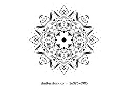 Circle pattern petal flower of mandala with black and white,Vector floral mandala relaxation patterns unique design with white background,Hand drawn pattern,concept meditation and relax 