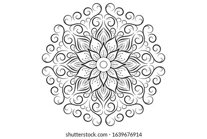 Circle pattern petal flower of mandala with black and white,Vector floral mandala relaxation patterns unique design with white background,Hand drawn pattern,concept meditation and relax 