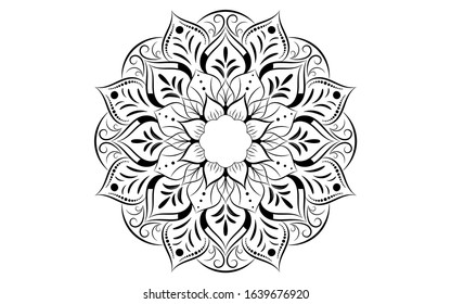 Circle pattern petal flower of mandala with black and white,Vector floral mandala relaxation patterns unique design with white background,Hand drawn pattern,concept meditation and relax 