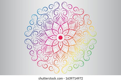 Circle pattern petal flower of mandala with multi color,Vector floral mandala relaxation patterns unique design with white background,Hand drawn pattern,concept meditation and relax