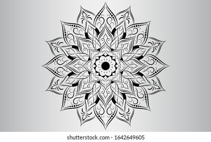 Circle pattern petal flower of mandala with black and white,Vector floral mandala relaxation patterns unique design with white background,Hand drawn pattern,concept meditation and relax 