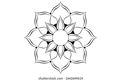 Circle pattern petal flower of mandala with black and white,Vector floral mandala relaxation patterns unique design with white background,Hand drawn pattern,concept meditation and relax 