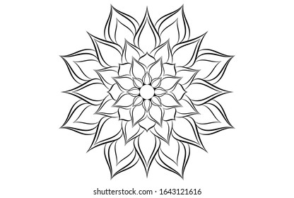 Circle pattern petal flower of mandala with black and white,Vector floral mandala relaxation patterns unique design with white background,Hand drawn pattern,concept meditation and relax 