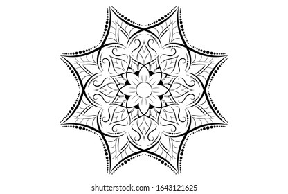 Circle pattern petal flower of mandala with black and white,Vector floral mandala relaxation patterns unique design with white background,Hand drawn pattern,concept meditation and relax 