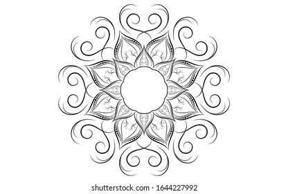 Circle pattern petal flower of mandala with black and white. Vector floral mandala relaxation patterns unique design with white background. Hand drawn pattern. concept meditation and relax.