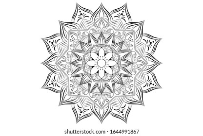 Circle pattern petal flower of mandala with black and white,Vector floral mandala relaxation patterns unique design with white background,Hand drawn pattern,concept meditation and relax 