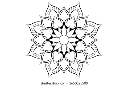 Circle pattern petal flower of mandala with black and white,Vector floral mandala relaxation patterns unique design with white background,Hand drawn pattern,concept meditation and relax 