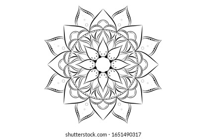 Circle pattern petal flower of mandala with black and white,Vector floral mandala relaxation patterns unique design with white background,Hand drawn pattern,concept meditation and relax 