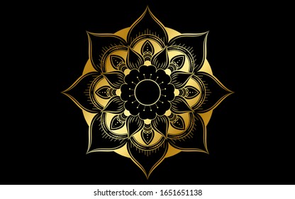 Circle pattern petal flower of mandala with gold color,Vector floral mandala patterns unique design with black background,Hand drawn pattern