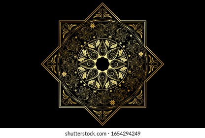 Flor pétala de Mandala con forma circular en blanco y negro,Patrones de relajación de Mandala floral vectorial con un diseño único con fondo blanco, Patrón dibujado a mano, meditación conceptual y relajación 