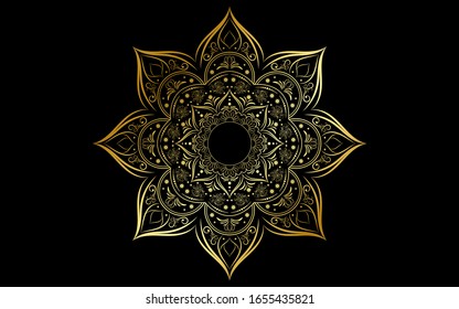Circle pattern petal flower of mandala with gold color,Vector floral mandala patterns unique design with black background,Hand drawn pattern
