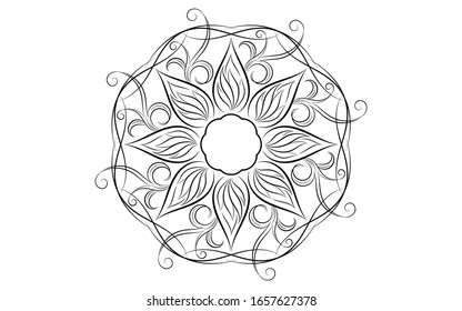 Circle pattern petal flower of mandala with black and white,Vector floral mandala relaxation patterns unique design with white background,Hand drawn pattern,concept meditation and relax 