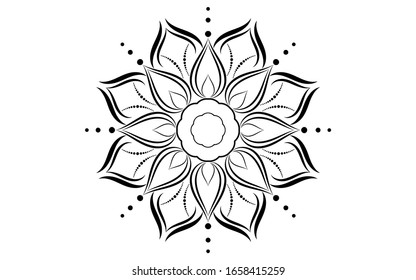 Circle pattern petal flower of mandala with black and white,Vector floral mandala relaxation patterns unique design with white background,Hand drawn pattern,concept meditation and relax 