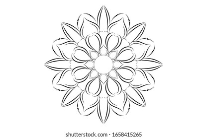 Circle pattern petal flower of mandala with black and white,Vector floral mandala relaxation patterns unique design with white background,Hand drawn pattern,concept meditation and relax 