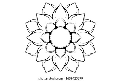 Circle pattern petal flower of mandala with black and white,Vector floral mandala relaxation patterns unique design with white background,Hand drawn pattern,concept meditation and relax 