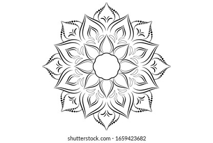 Circle pattern petal flower of mandala with black and white,Vector floral mandala relaxation patterns unique design with white background,Hand drawn pattern,concept meditation and relax 
