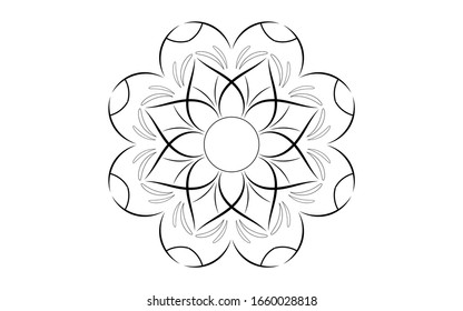 Circle pattern petal flower of mandala with black and white,Vector floral mandala relaxation patterns unique design with white background,Hand drawn pattern,concept meditation and relax 