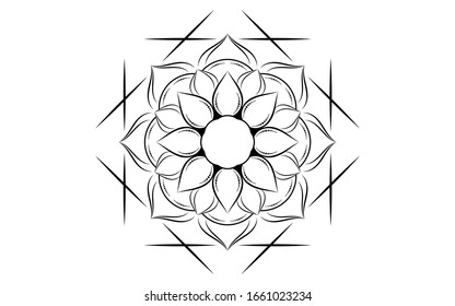 Circle Pattern Petal Flower Of Mandala With Black And White,Vector Floral Mandala Relaxation Patterns Unique Design With White Background,Hand Drawn Pattern,concept Meditation And Relax 