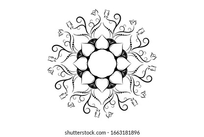 Circle pattern petal flower of mandala with black and white,Vector floral mandala relaxation patterns unique design with white background,Hand drawn pattern,concept meditation and relax