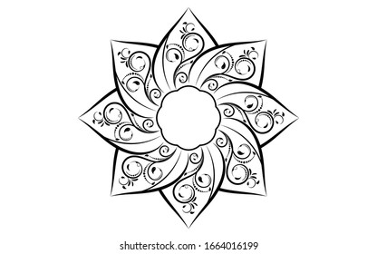 Circle pattern petal flower of mandala with black and white,Vector floral mandala relaxation patterns unique design with white background,Hand drawn pattern,concept meditation and relax 