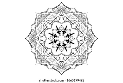 Circle pattern petal flower of mandala with black and white,Vector floral mandala relaxation patterns unique design with white background,Hand drawn pattern,concept meditation and relax 