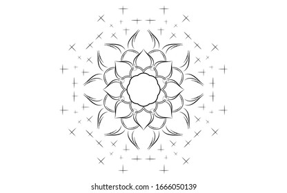 Circle pattern petal flower of mandala with black and white,Vector floral mandala relaxation patterns unique design with white background,Hand drawn pattern,concept meditation and relax 