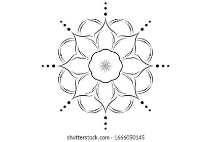 Circle pattern petal flower of mandala with black and white,Vector floral mandala relaxation patterns unique design with white background,Hand drawn pattern,concept meditation and relax 