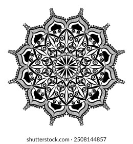Circle pattern petal flower of mandala with black and white, Vector floral mandala relaxation patterns unique design with white background