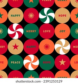 Circle pattern with words and symbol design for christmas and new year background.