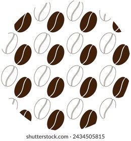 Circle patterned of contour and silhouette coffee beans. Sticker or backdrop texture design concept
