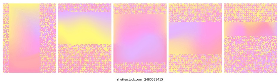Circle patterns backdrops set, iridescent pink and yellow vibrant colors.