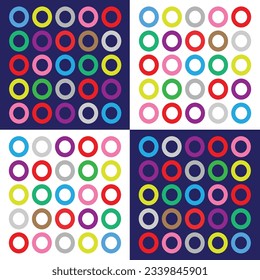 Circle patterns in blue and white background. Abstract geometric symmetry shapes for decoration. Vector illustration.