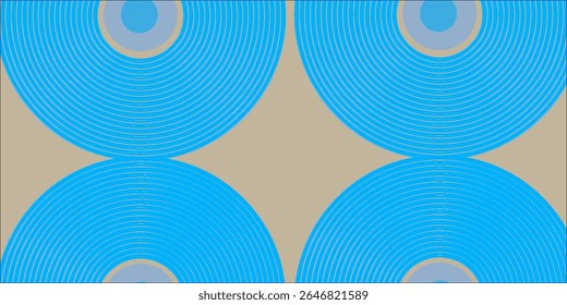 circle patterns on a beige background, creating a hypnotic and symmetrical visual effect.Abstract design with two blue concentric