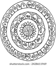 Circle patterns resembling mandalas for Henna, Mehndi, tattoos, decorating ornamental designs in ethnic oriental style, and coloring book pages