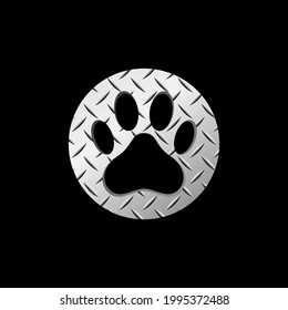ilustración del logotipo del vector de impresión de la pata circular. una huella de pata en una placa metálica. impresión de garras de perro o gato. logotipo de la clínica veterinaria. signo de cuidado animal.