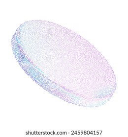Circle pearlescent 3d shapes. Geometric holographic figures with a noise hologram gradient of dots. Grain pink blue gradation texture. Vector illustration