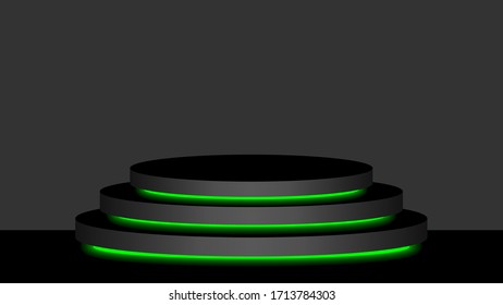 Negro pedestal 3d y neón claro brillante verde