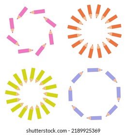 Circle pencils background collection with blank space for text. Perfect for decoration notebook, planner, notepad, copybook and journal. Education theme isolated vector set illustration.
