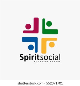 Circle people logo design. Group abstract illustration symbol. Full color people care vector icons.