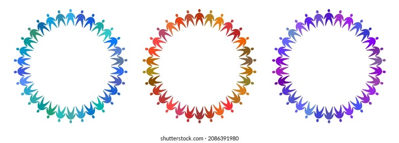 Circle people logo set. Colorful multicultural icon. Volunteer insignia. Charity symbol. Vector