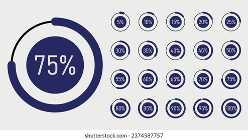 Circle percent diagram. Percentage pie chart. Progress infographic set. Business infographic design. Vector illustration. stock illustration.