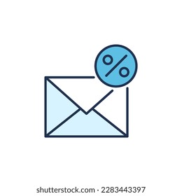 Círculo con signo de porcentaje y vector de sobres Icono o signo de color del concepto de correo electrónico