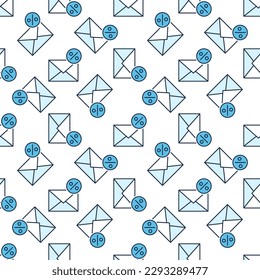 Circle with Percent sign and Envelope vector Email concept colored seamless pattern