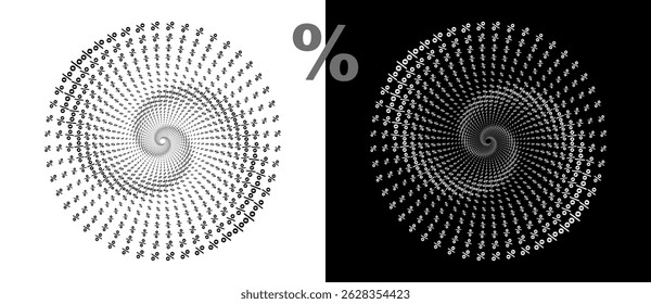 A circle of percent signs in a spiral. A black figure on a white background and an equally white figure on the black side.