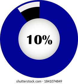 circle percentage diagram showing 10% ready-to-use for web design, user interface (UI) or infographic - indicator with black, white and blue.