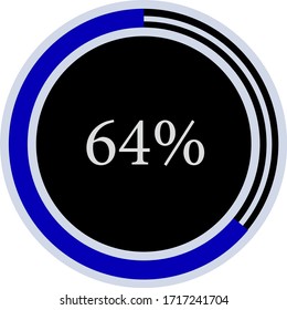 circle percentage diagram showing 64% ready-to-use for web design, user interface UI or infographic - indicator with blue and black