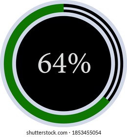 circle percentage diagram showing 64% ready-to-use for web design, user interface (UI) or infographic - indicator with black and green