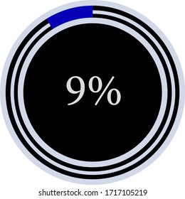 circle percentage diagram showing  9%  ready-to-use for web design, user interface (UI) or infographic - indicator with blue and black