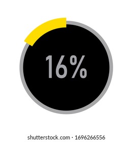 circle percentage diagrams meter ready-to-use for web design, user interface UI or infographic - indicator with yellow,black & ash showing 16%